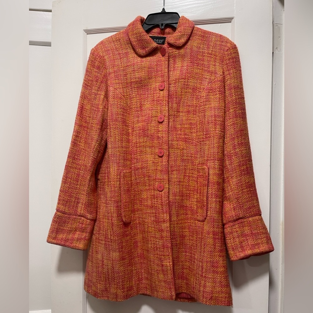 Dialogue Women's Vibrant Pink and Orange Pea Coat